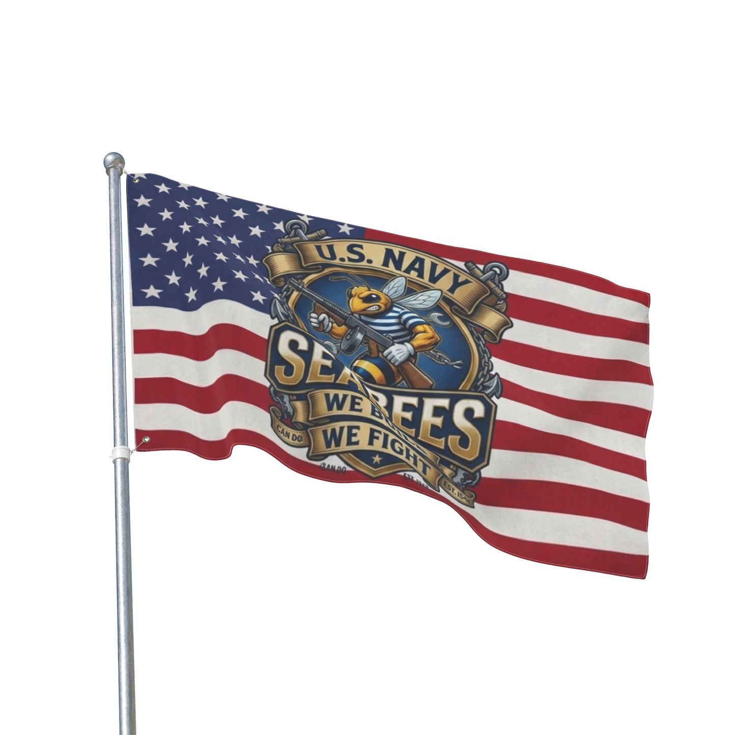 Seabees U.S. Navy American Flag — Double-Sided We Build We Fight Banner