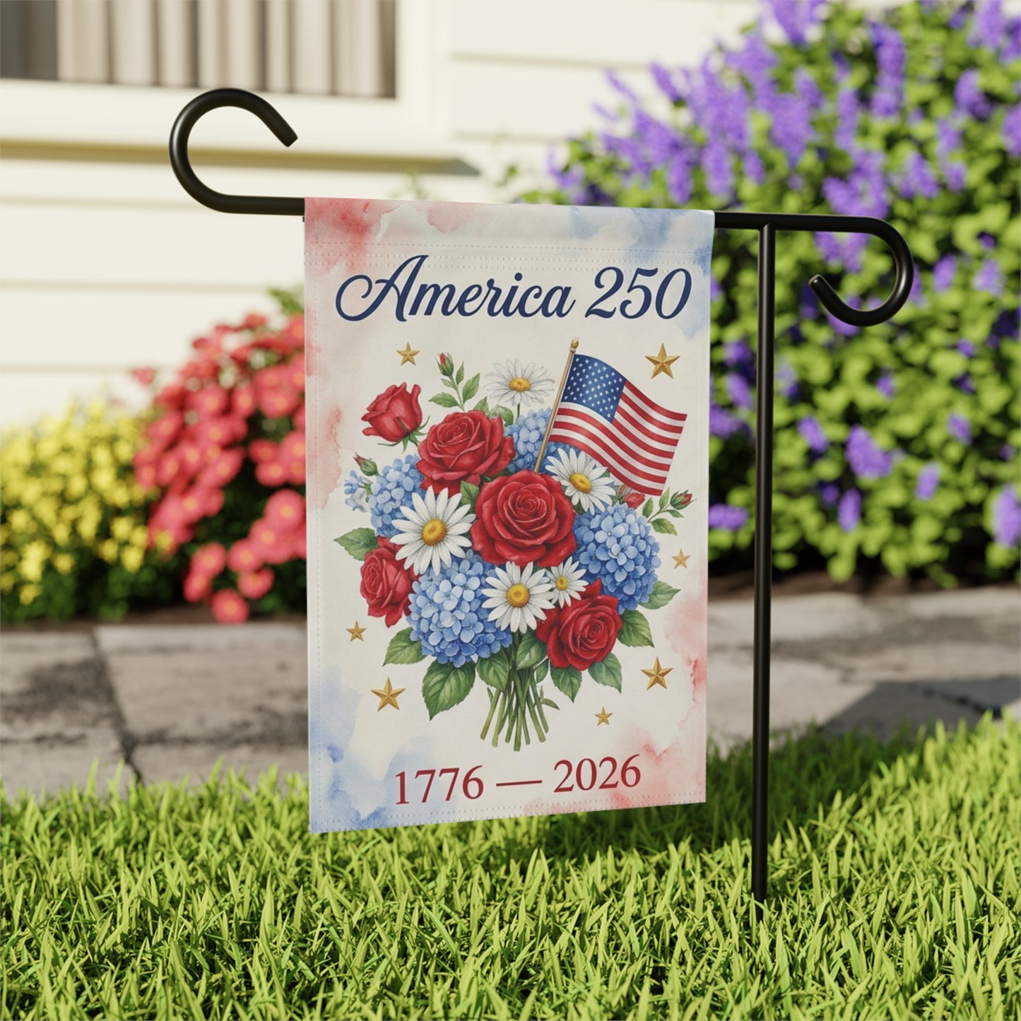America 250 Garden Flag, 1776-2026 USA Semiquincentennial Yard Decor, Patriotic Floral Front Porch Flag, 4th of July Independence Day Gift