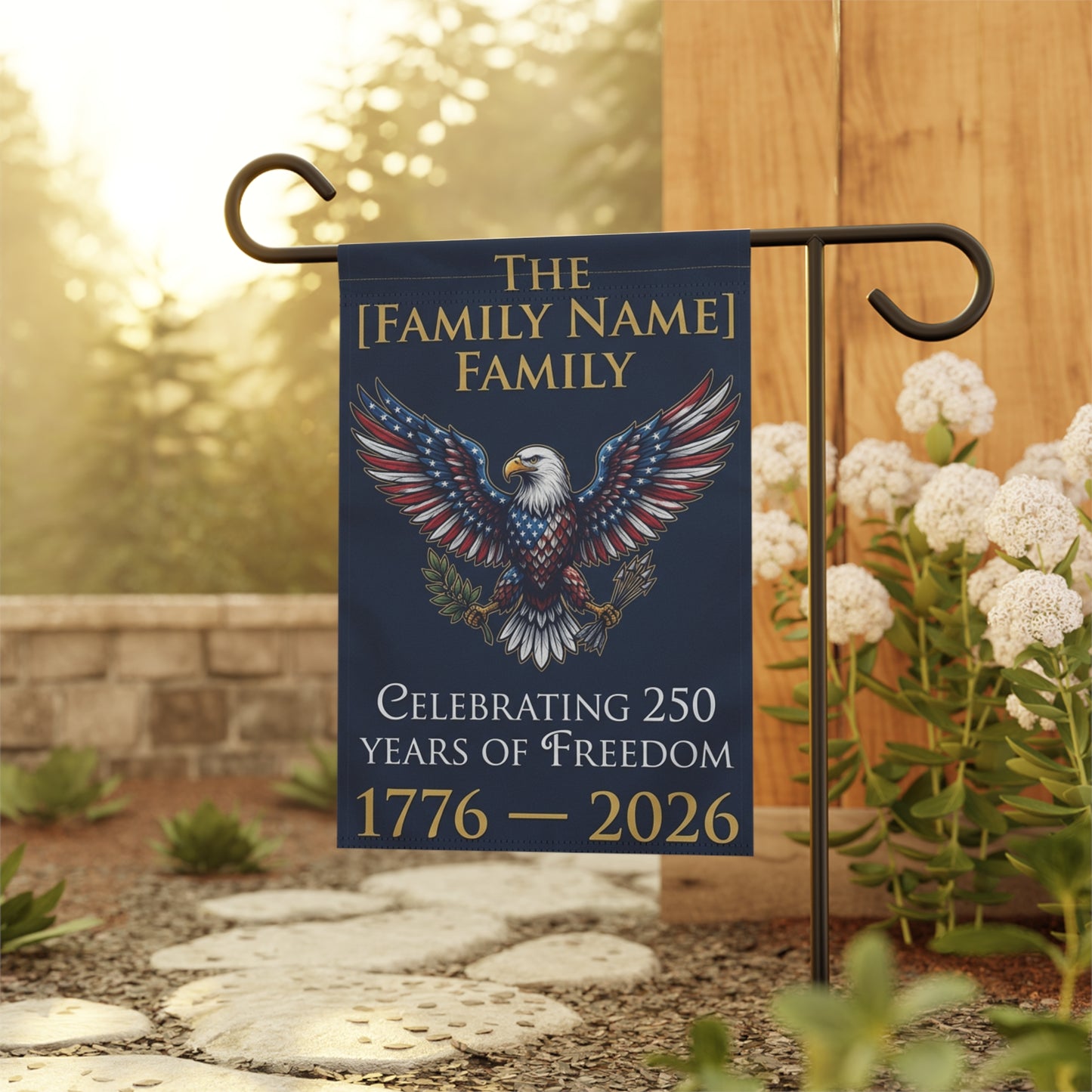 Personalized Patriotic Eagle Garden Flag | 250 Years of Freedom 1776–2026 Family Name Yard Flag