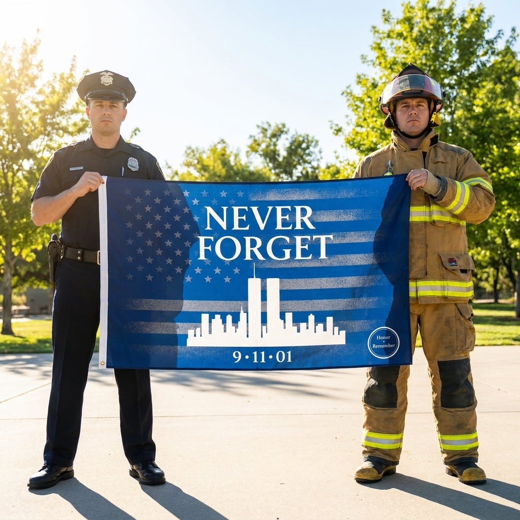 9/11 Never Forget Memorial Flag — Double-Sided Patriotic Tribute