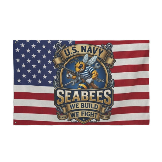 Seabees U.S. Navy American Flag — Double-Sided We Build We Fight Banner