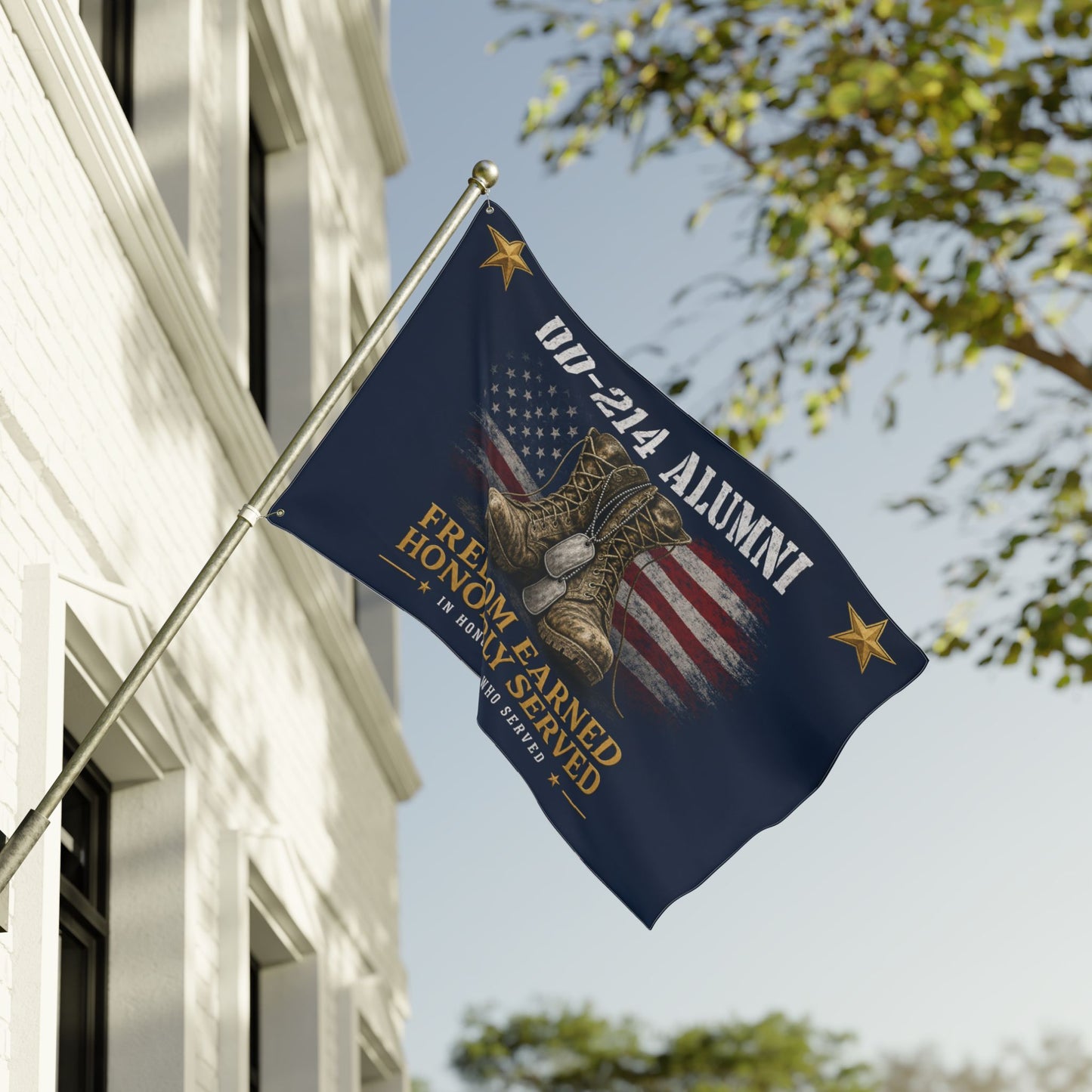DD-214 Alumni Flag – "Freedom Earned, Honorably Served" Military Tribute Double-Sided Flag