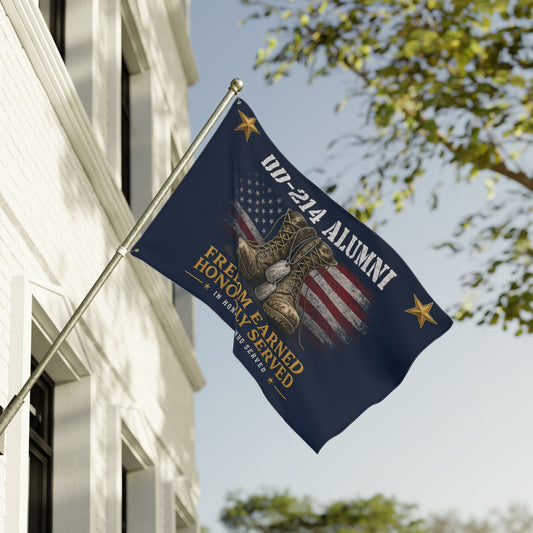 DD-214 Alumni Flag – "Freedom Earned, Honorably Served" Military Tribute Double-Sided Flag