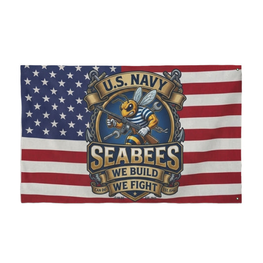 Seabees U.S. Navy American Flag — Double-Sided We Build We Fight Banner